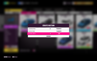 Forza Horizon 5 create auction screen