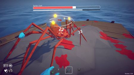 How to Fish player stabbing Spider Crab with a knife while it is stunned with stars spinning around it