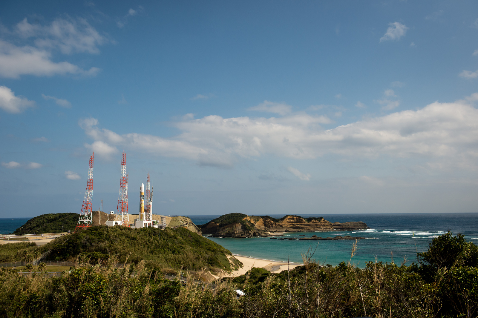 A Japanese H-2A rocket carrying the NASA-Japan Aerospace Exploration Agency (JAXA), Global Precipitation Measurement (GPM) Core Observatory is seen as it rolls out to launch pad 1 of the Tanegashima Space Center, Thursday, Feb. 27, 2014,