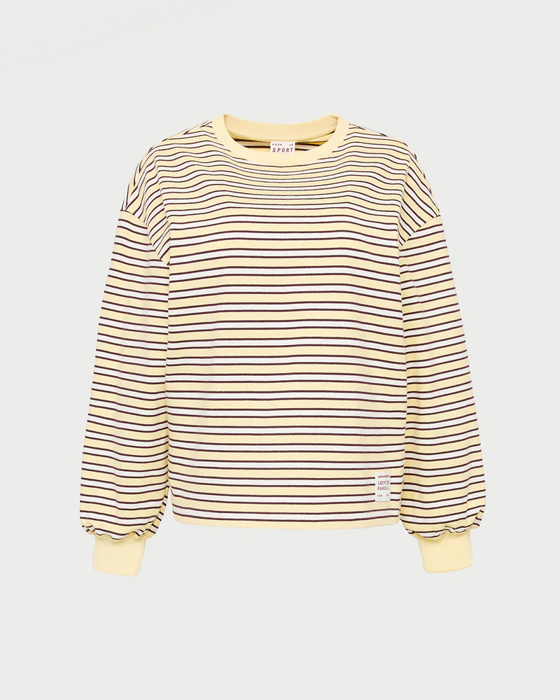 Yellow long-sleeve striped top.