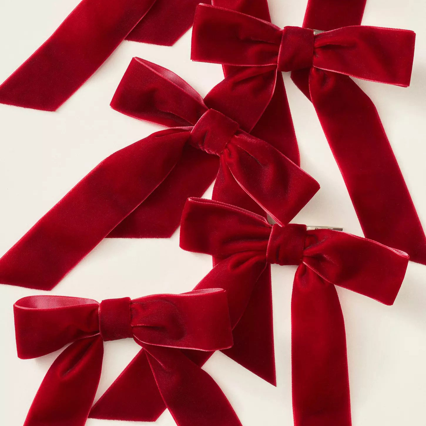 Velvet Bow Clip-On Ornaments, Set of 6