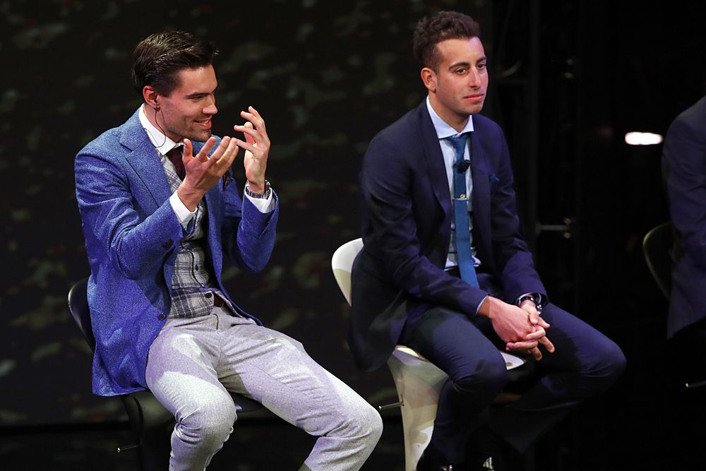 Tom Dumoulin and Fabio Aru at the 2018 Giro d'Italia presentation in Milan