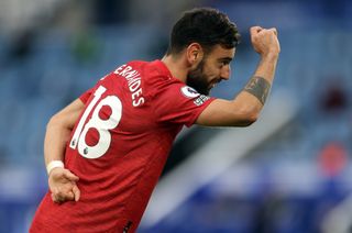 Manchester United’s Bruno Fernandes celebrates scoring