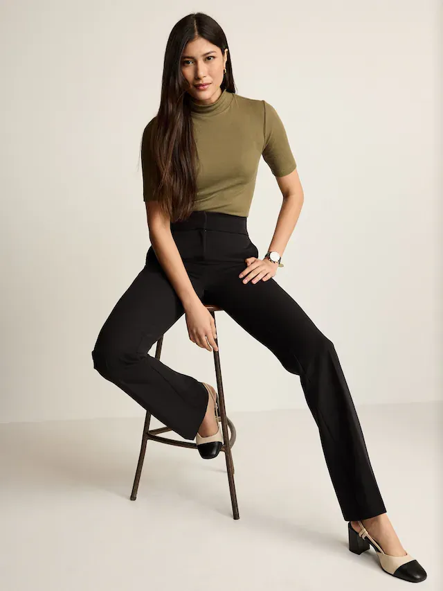 Black Bootcut Tailored Trousers