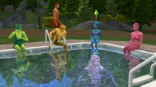 Berry sims around the pool