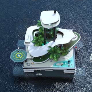 migaloo private submersible yachts with palm trees and helipad