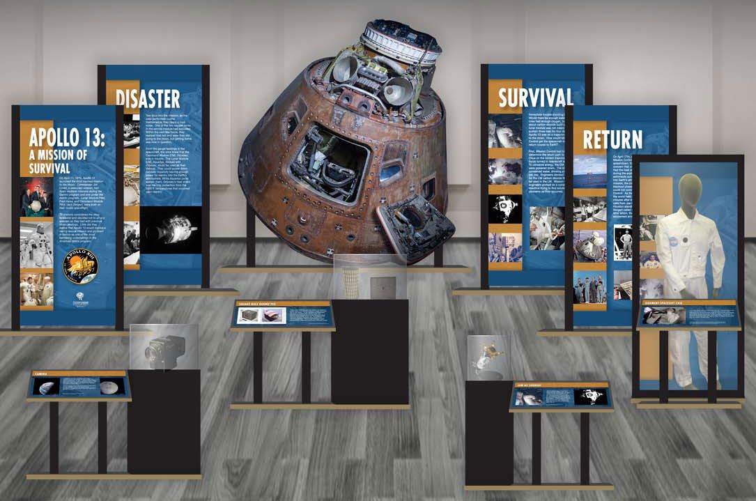 The Cosmosphere’s &quot;Apollo 13: A Mission of Survival&quot; traveling exhibit includes display panels and real and replica items from the Kansas museum&#039;s collection. 