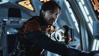 Still from the Star Wars TV show Andor. Cassian Andor inside a TIE prototype.