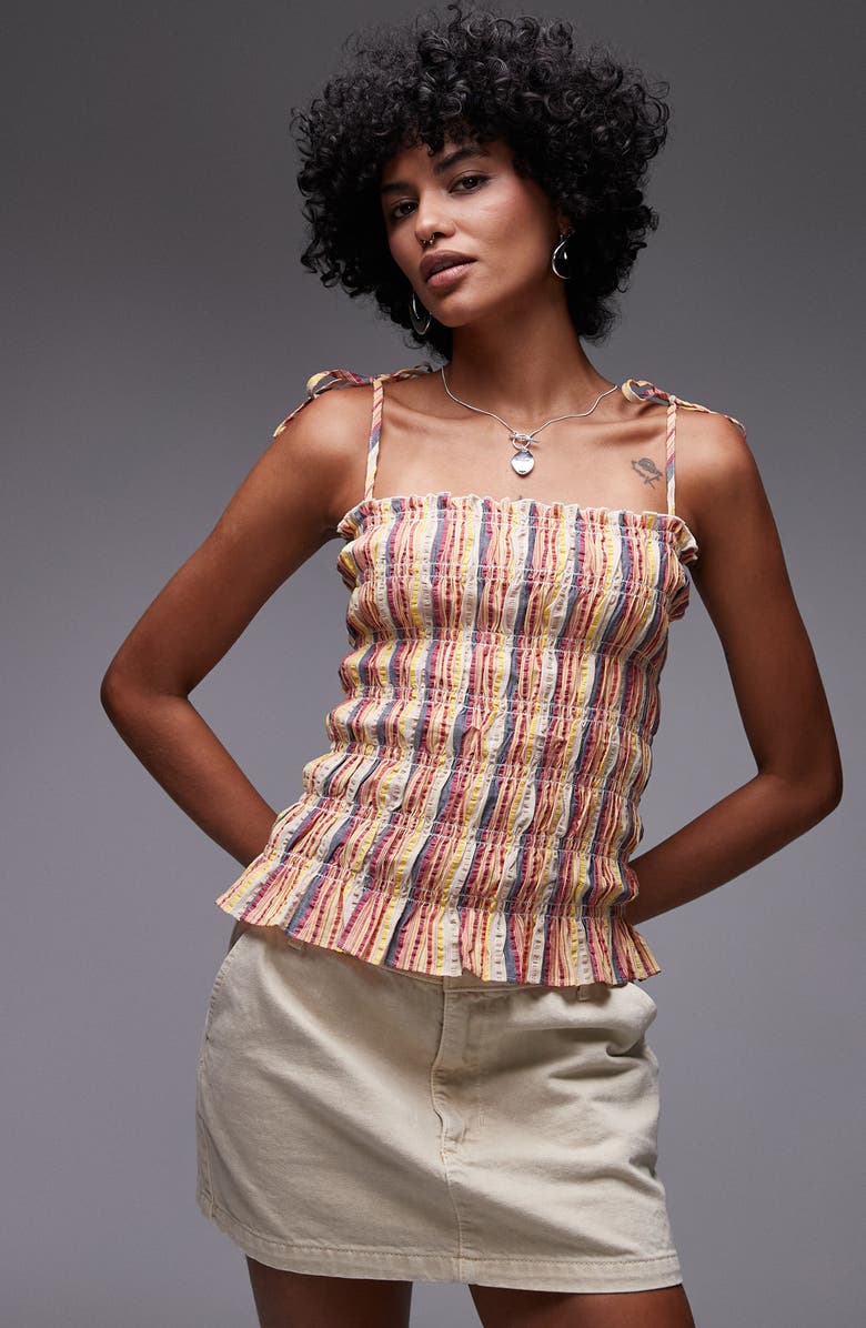 Stripe Shirred Cotton Camisole
