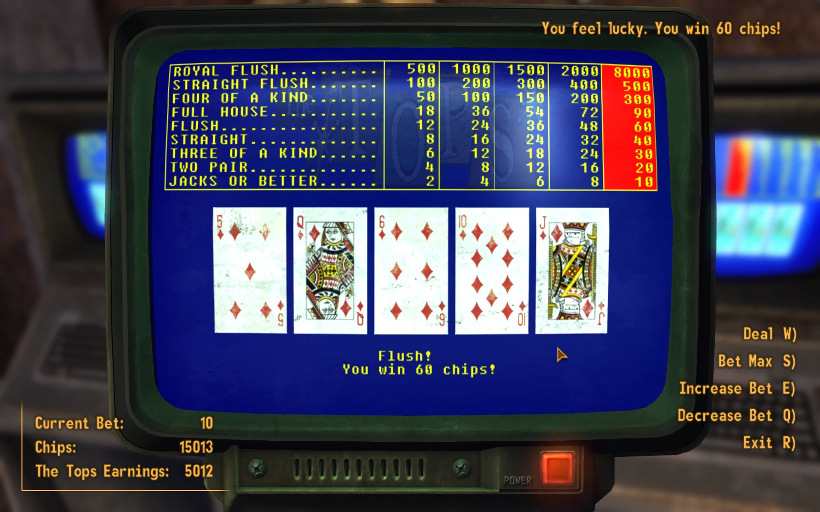Video poker screen in Fallout: New Vegas
