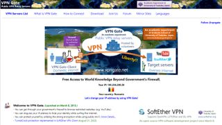 The VPN Gate homepage