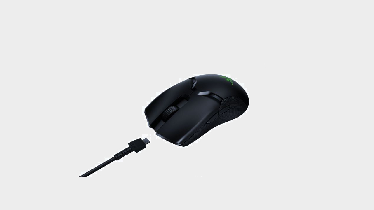 Razer Viper Ultimate gaming mouse on a grey background