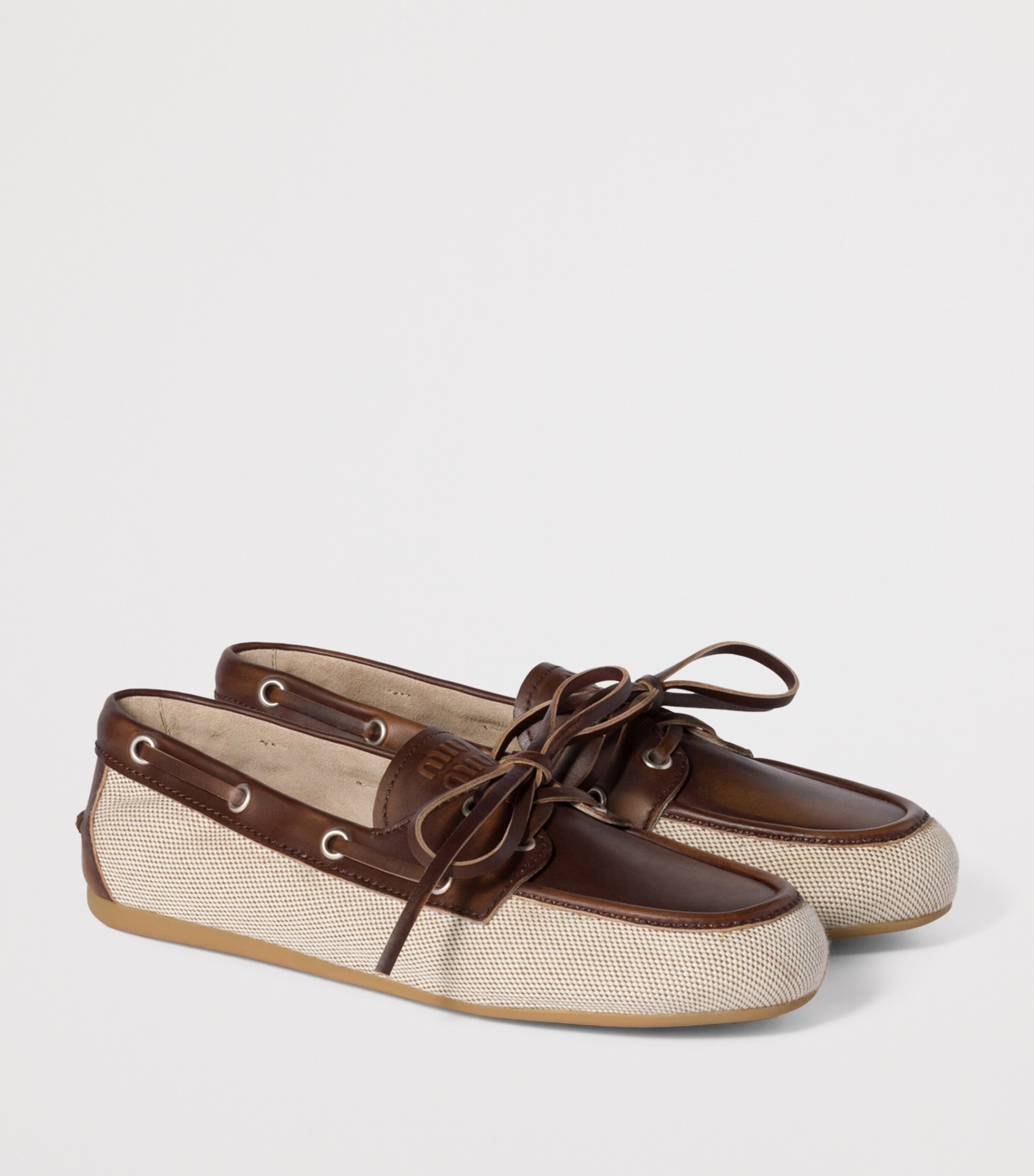 Canvas and Bleached Leather Boat Shoes