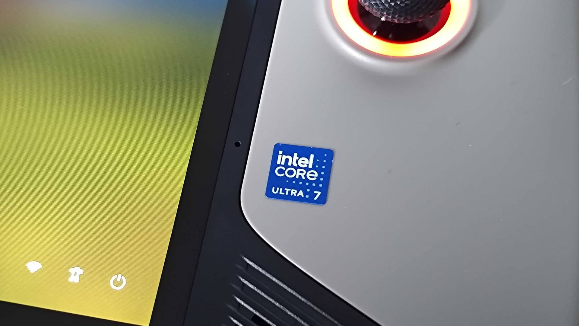 Close up of Intel Core Ultra 7 sticker on MSI Claw 8 AI+