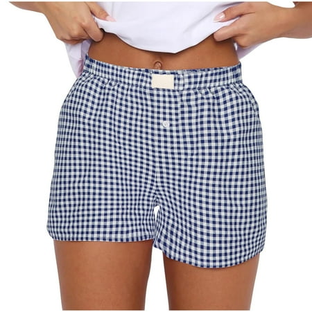 Weiqiqre Womens Athletic Shorts Elastic Waist Plaid Boxer Shorts Cute Gingham Sleep Lounge Shorts Bottoms