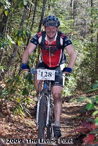 A rider climbs on Long Branch Trail.