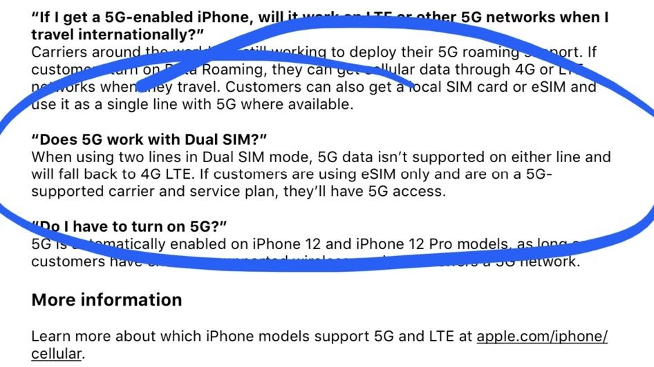 iPhone 12 range apparently doesn’t support 5G with dual SIM, but might