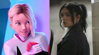Gwen Stacy in Spider-Man Into the Spider-Verse and Hailee Steinfeld as Kate Bishop in Hawkeye.