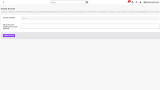 Twitch's disable account form