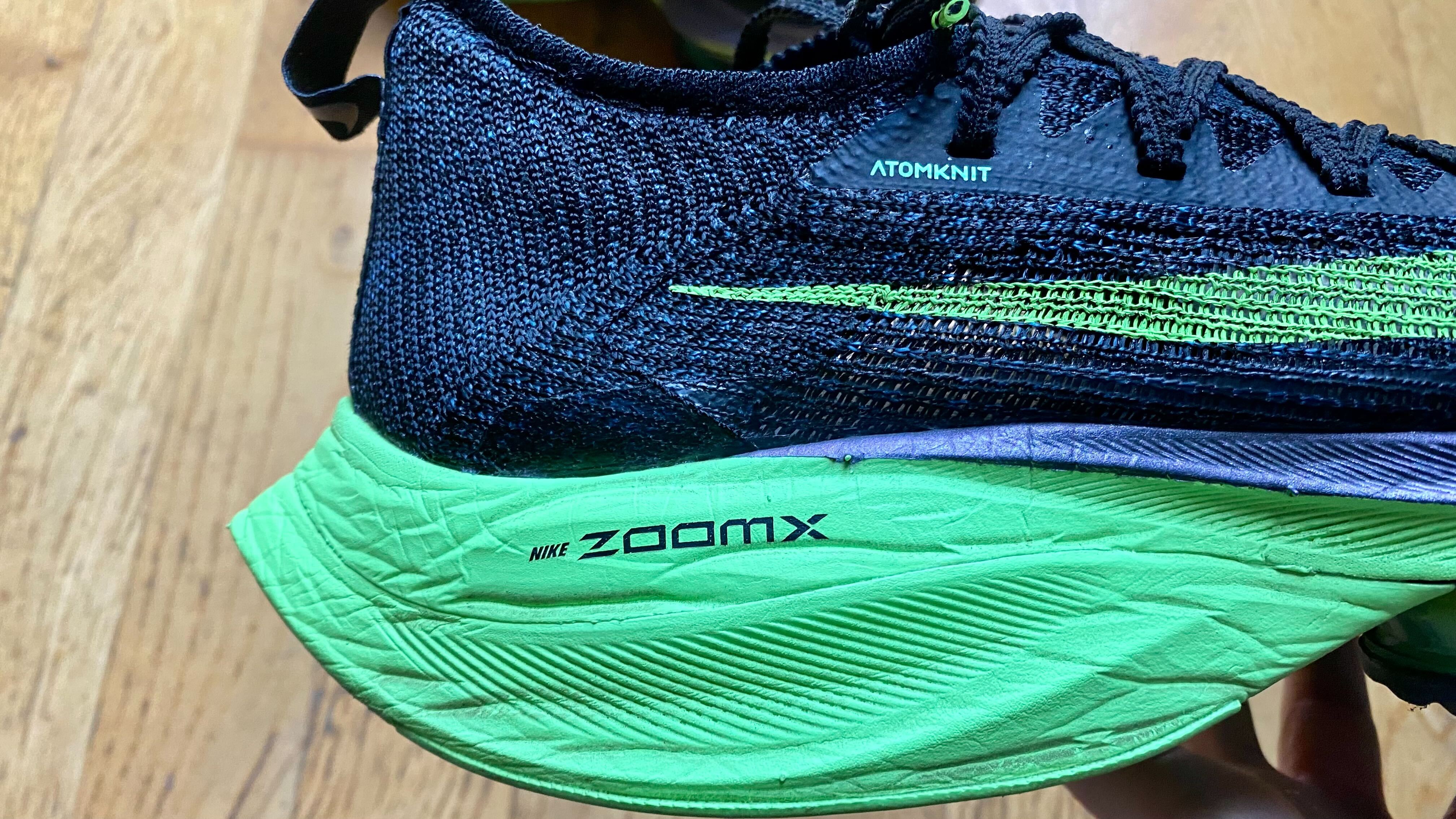 A photo of the ZoomX midsole in the Nike Air Zoom Alphafly Next% Flyknit