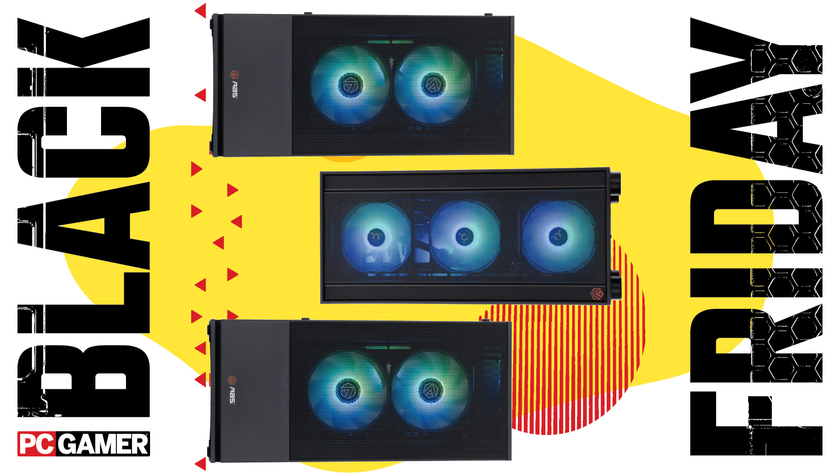 Three ABS Gaming prebuilt gaming PC towers float in the funky Black Friday deal void.