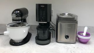 kitchenaid ice cream maker in a row with other appliances
