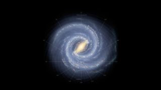 Caption: An artist's rendition of the Milky Way galaxy shows the major arms that have been identified by scientists, though they're not able to observe the galaxy face-on.