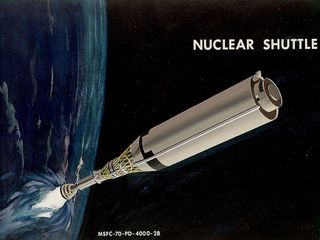 An artist's depiction of a proposed nuclear-powered spacecraft.