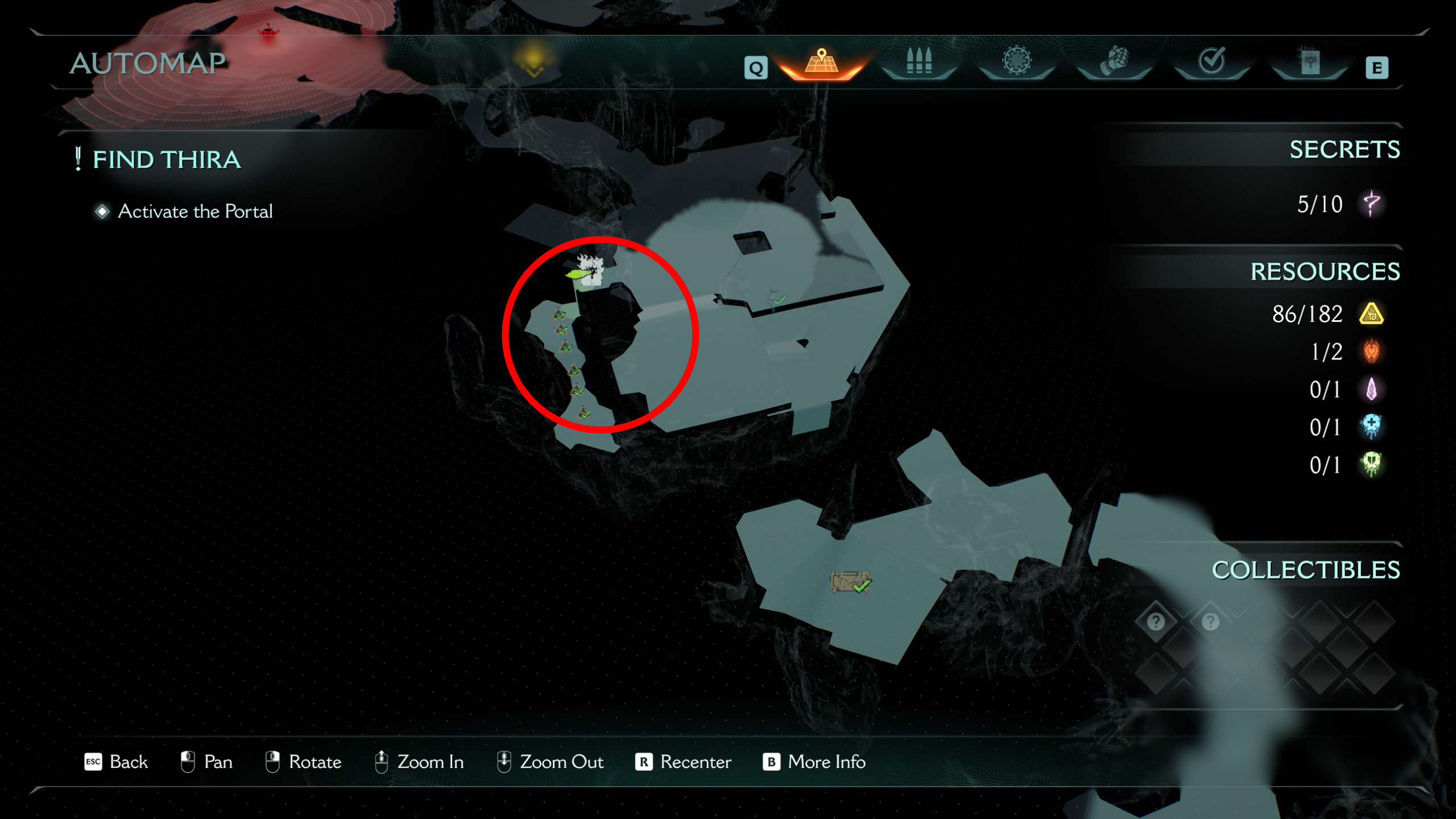 Doom: The Dark Ages Chapter 15 secrets City of Ry'uul - A map highlighting the location of a codex entry in a cave.