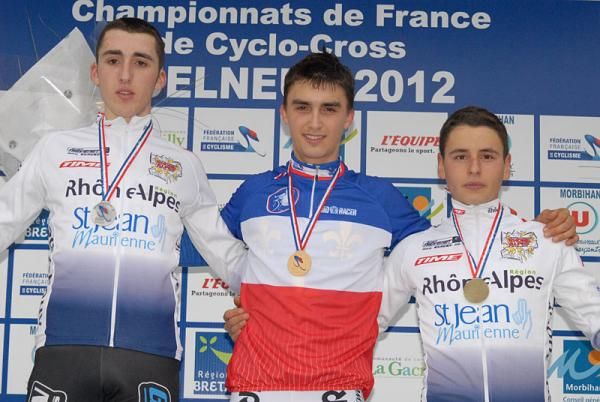 Under 23 men's podium at the French 'cross nationals. Julian Alaphilippe won the race.