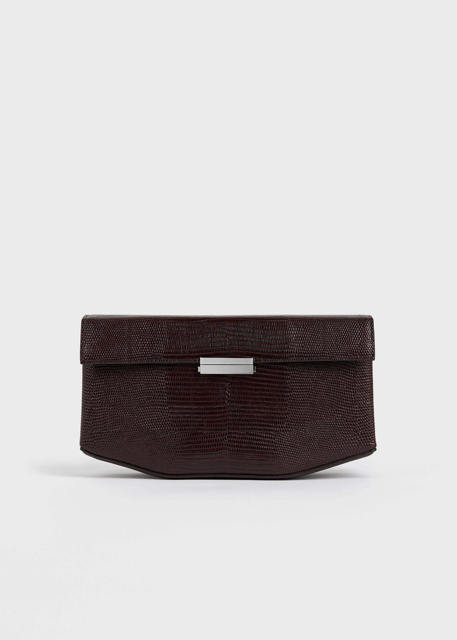 Clip Lizard-Embossed Clutch Brown - One Size