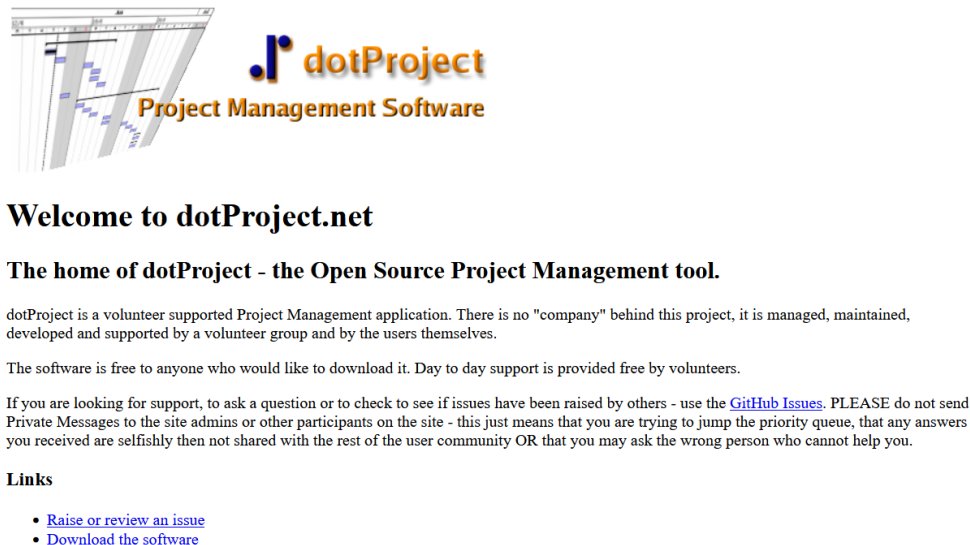 dotProject website screenshot (October 2025).