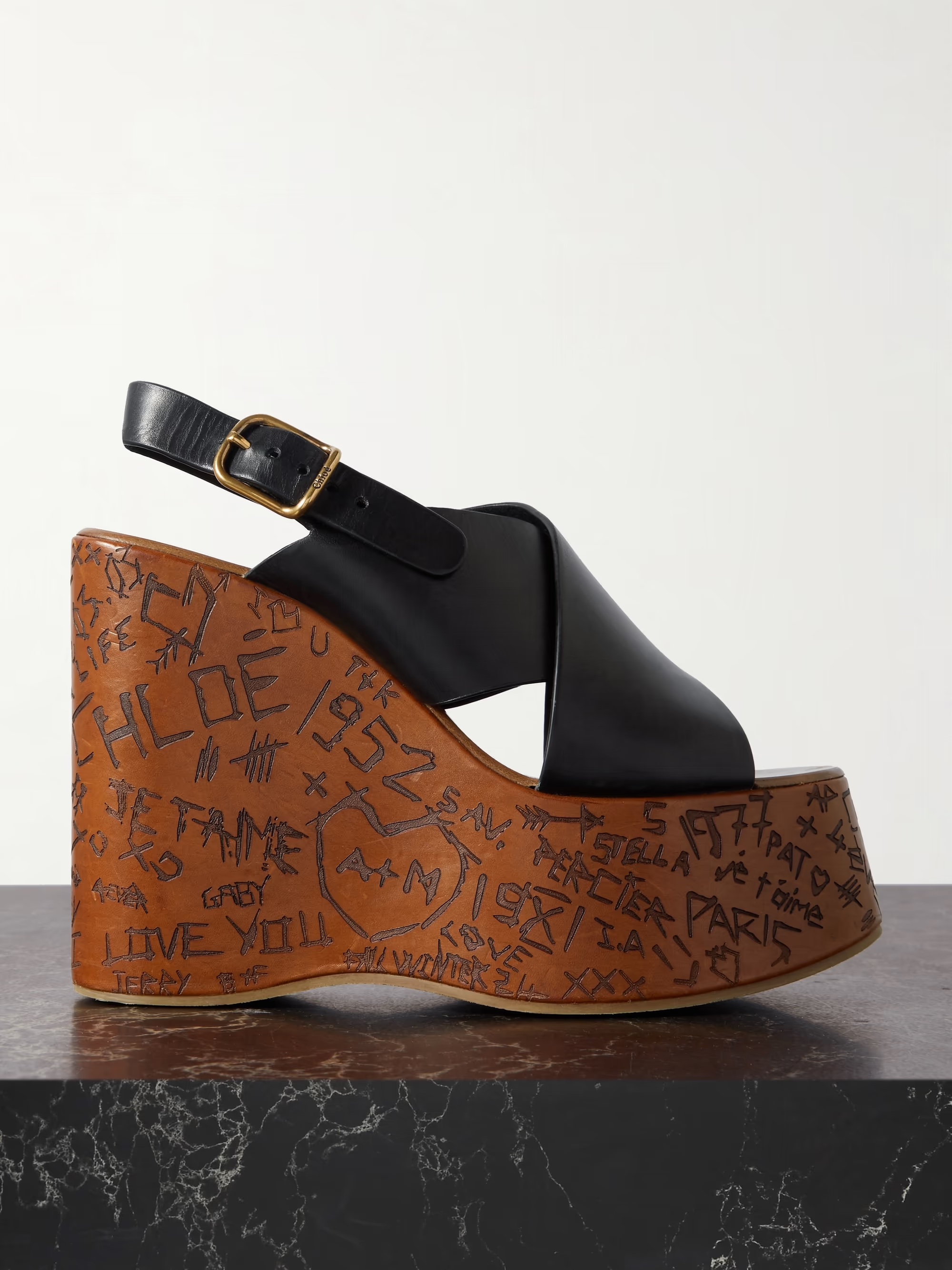 Chloé, Maxime Leather Slingback Platform Wedge Sandals