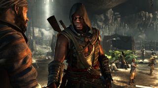 Best Assassin's Creed Protagonists: Adewale talking to a comrade during the DLC for Black Flag, Assassin's Creed Cry Freedom.