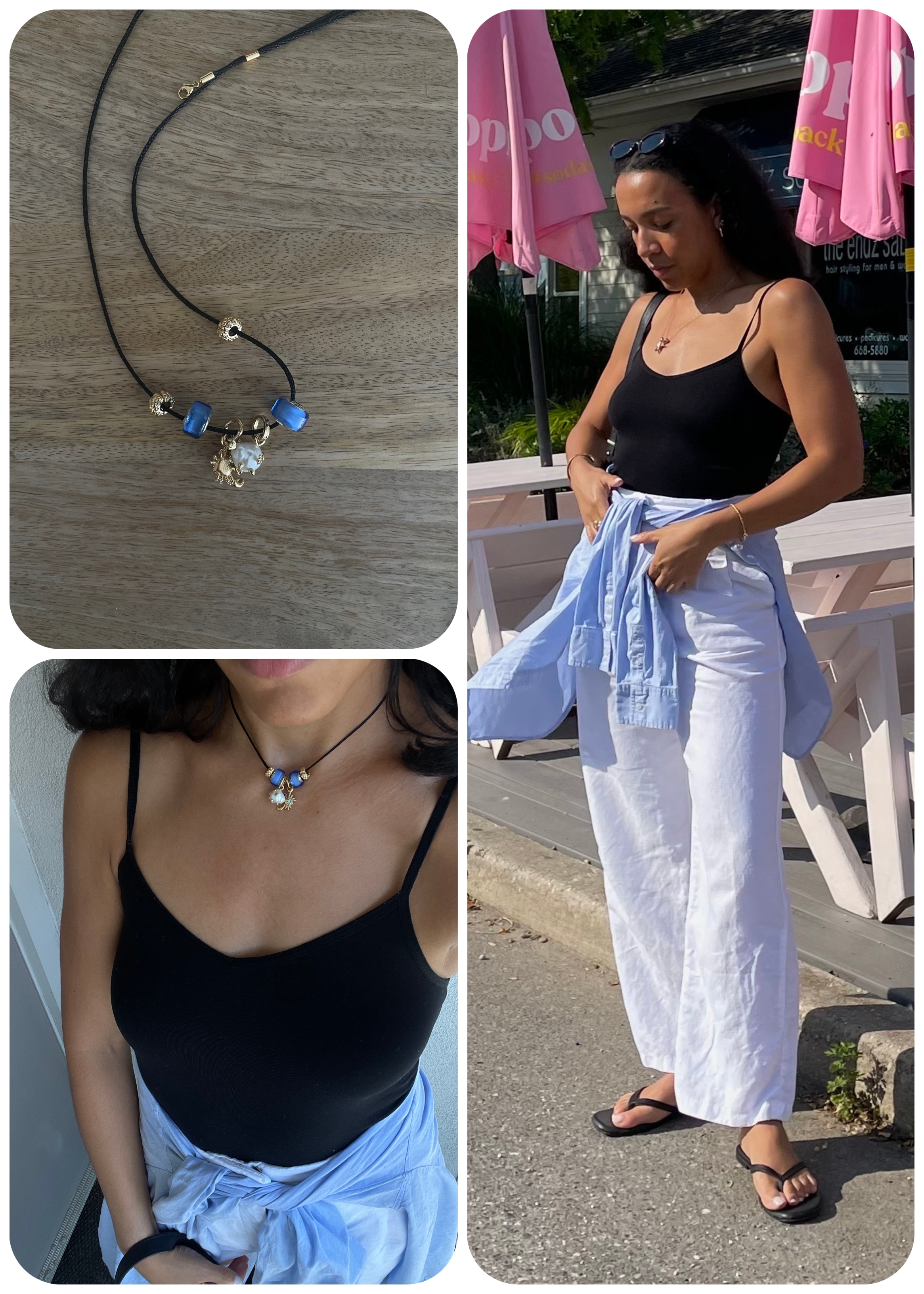 collage of lauren tappan wearing pandora jewelry