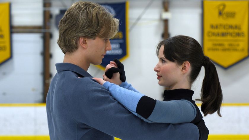 (L-R) Cale Ambrozic as Brayden Elliot and Madelyn Keys as Adriana Russo in "Finding Her Edge" season 1.