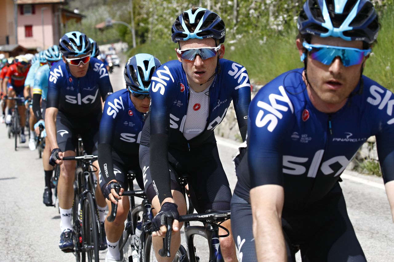The Sky riders control the peloton