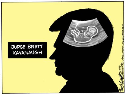 Political cartoon U.S. Brett Kavanaugh Supreme Court SCOTUS abortion Roe v. Wade pro-life Trump