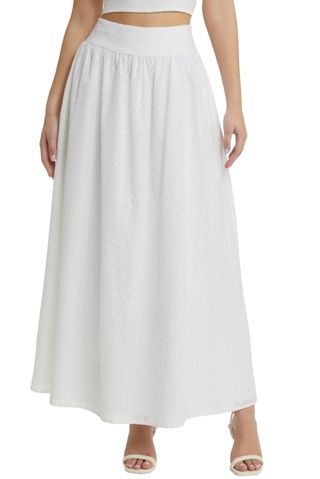 Catalina Embroidered Eyelet Cotton Maxi Skirt