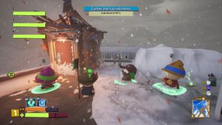 A screenshot of a solo run in South Park: Snow Day with bots for teammates