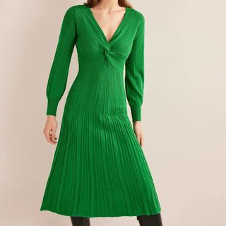 green twist front knitted dress