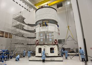 Photo of Europe's ATV Johannes Kepler spacecraft before launch.