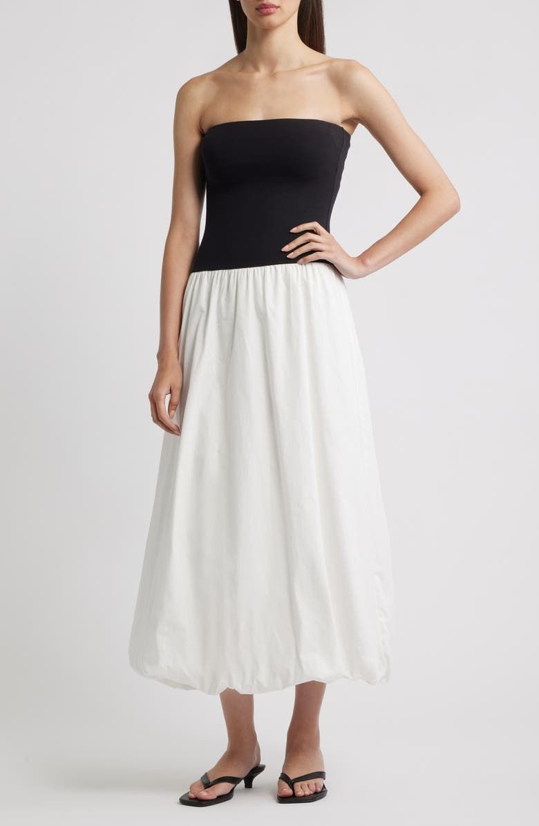 Luigi Mixed Media Strapless Bubble Hem Dress