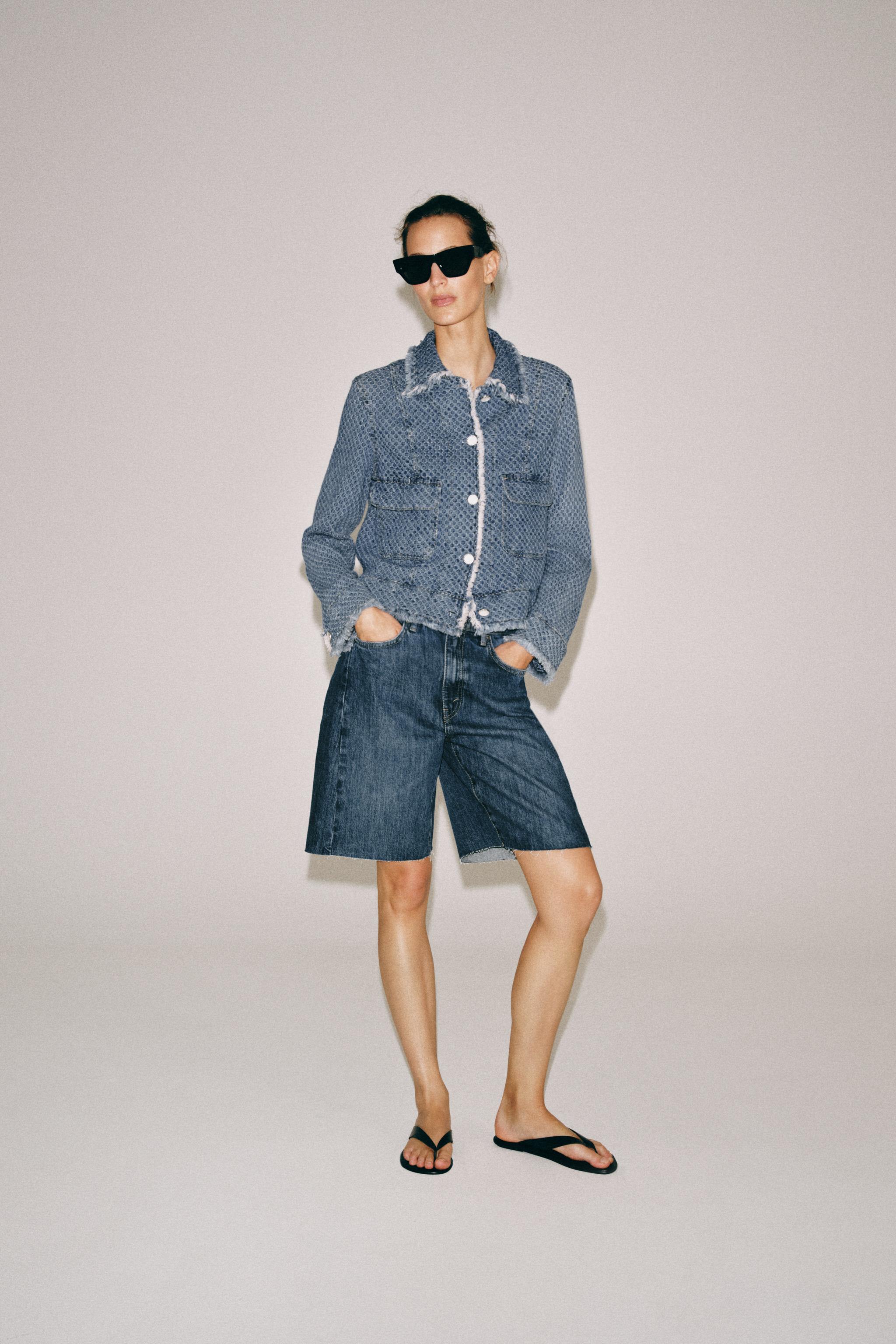 Zw Collection Relaxed Fit Mid-Waist Denim Bermuda Shorts - Blue - 6