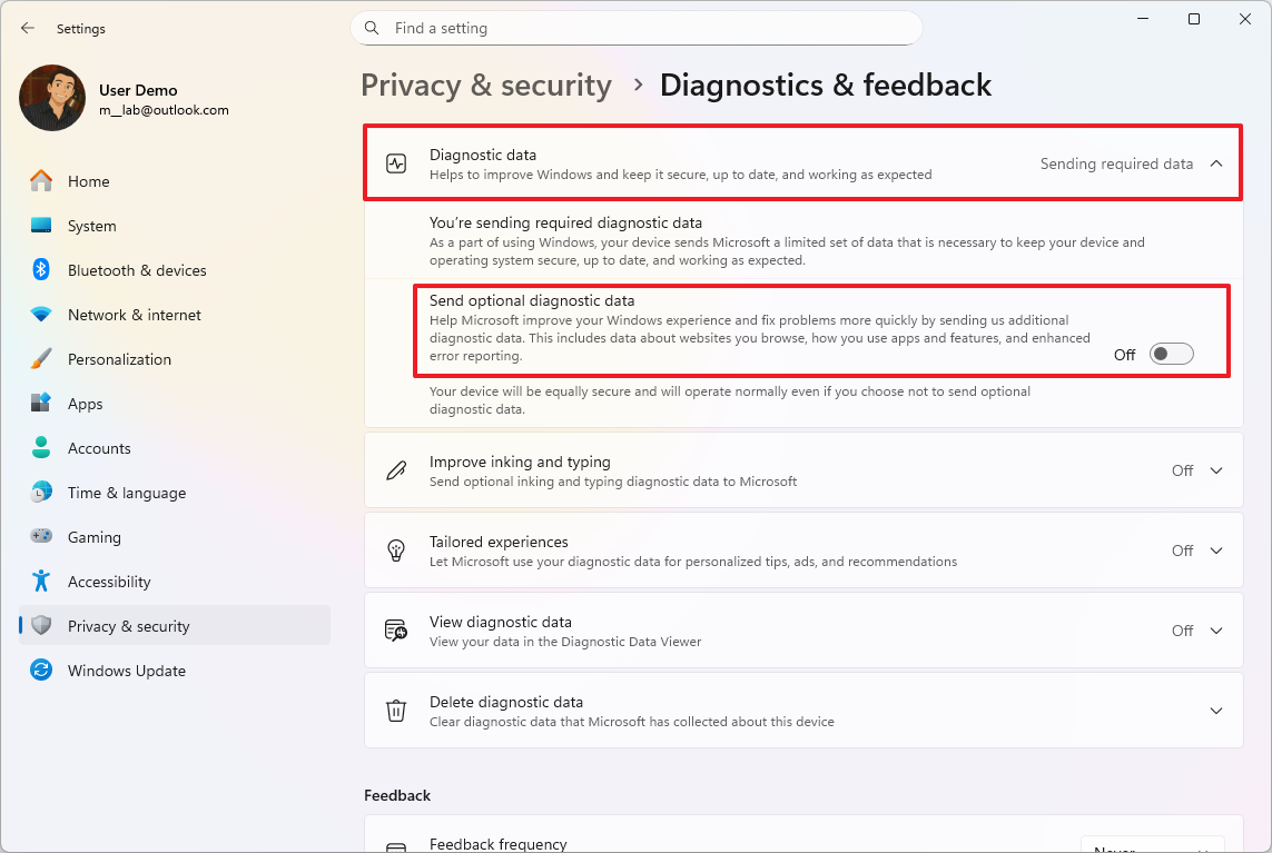 Send optional diagnostic data