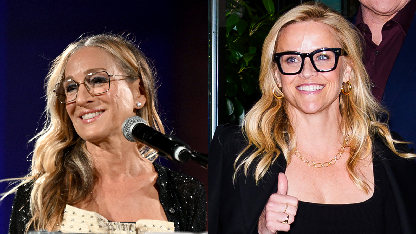 Sarah Jessica Parker and Reese Witherspoon wearing oversized eyeglasses