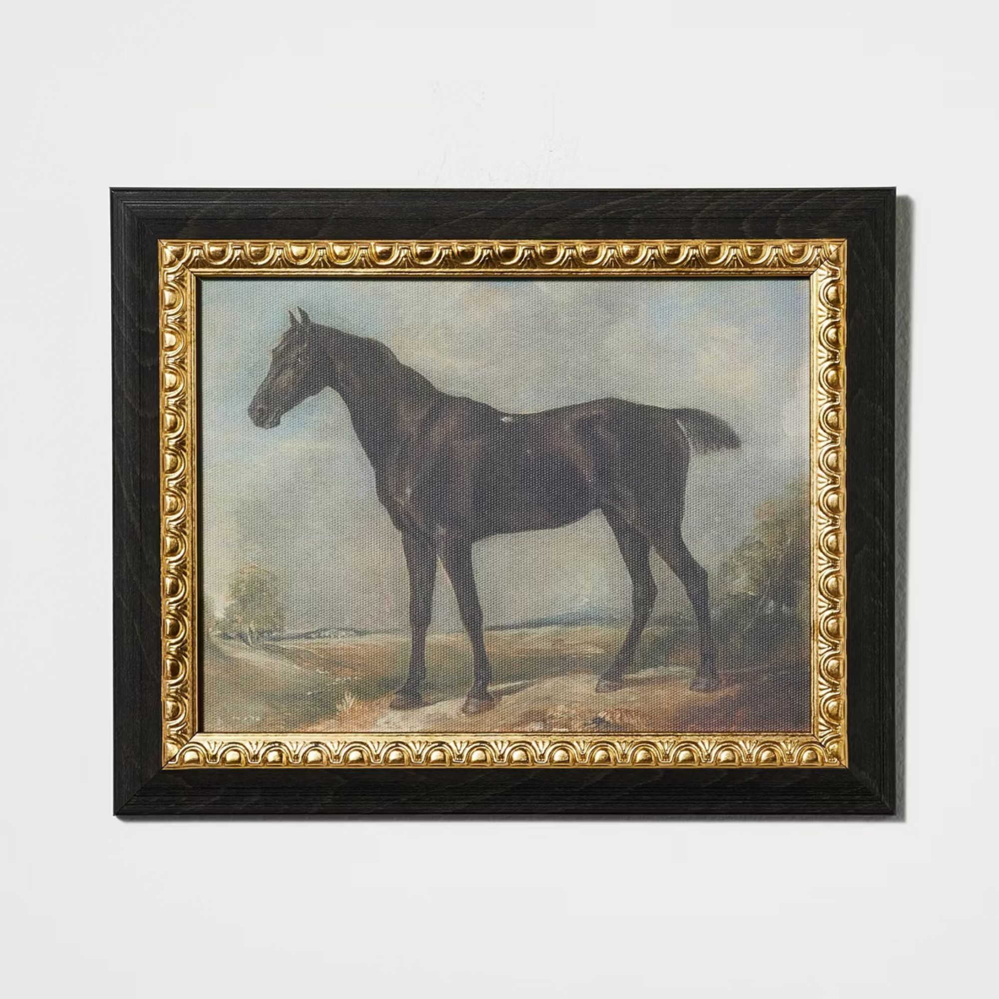 8&quot; x 10&quot; Stallion on Canvas Board with Ant Frame Gold/Light Brown