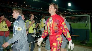 26 June 1996, London - 1996 European Championships, Semi-Final - Germany v England - England goalkeeper David Seaman looks disappointed as he leaves the Wembley pitch after England lose on penalties. (Photo by Mark Leech/Offside via Getty Images)