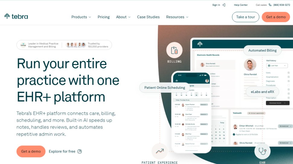 Website screenshot of Tebra (October, 2025)