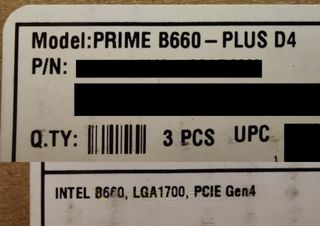 motherboard product label that has words PRIME B660 - Plus D4
